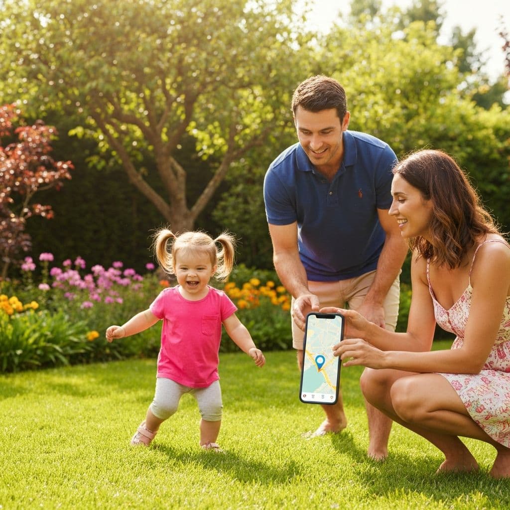 Child playing safely while parent tracks location